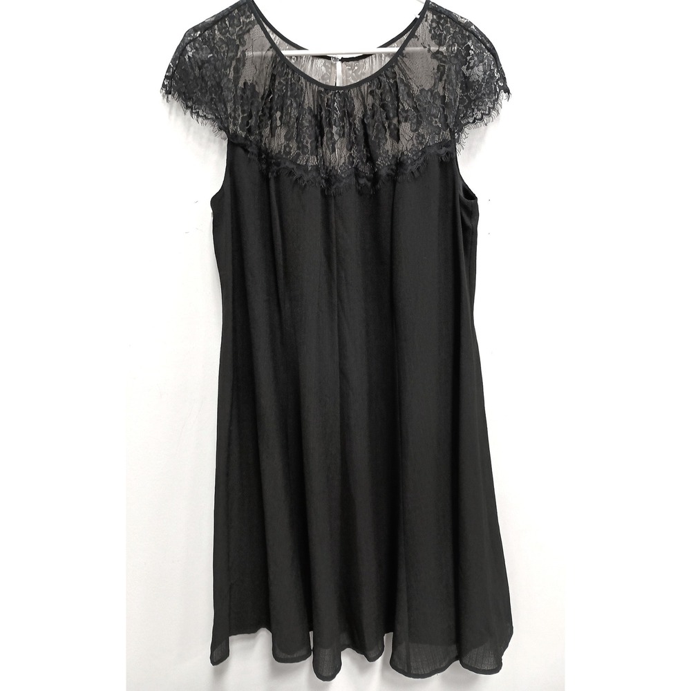 London Times Mini Dress Womens 20W Black Lace Yoke Party Cocktail Minimalist